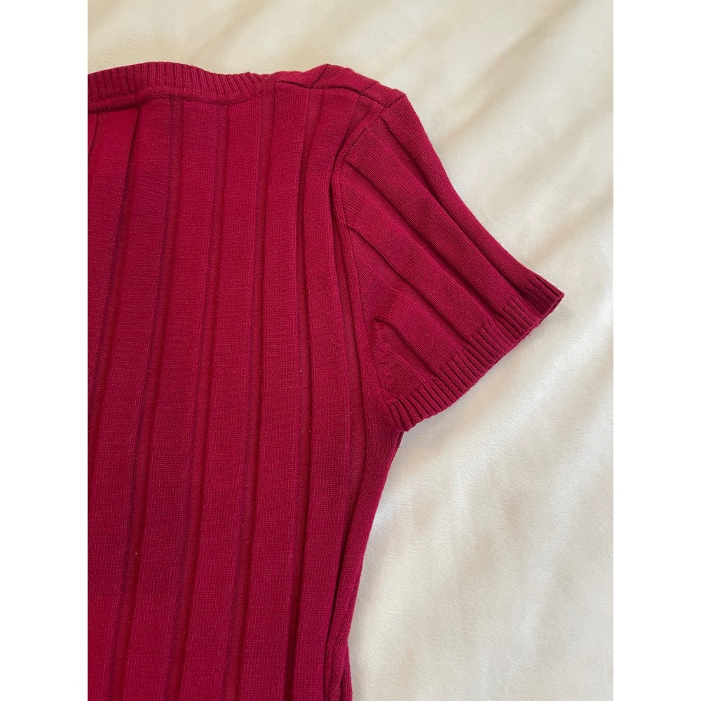 Its Our Time Magenta Pink Ruched V-Neck Ribbed Short Sleeve Sweater Top Small - Picture 8 of 9